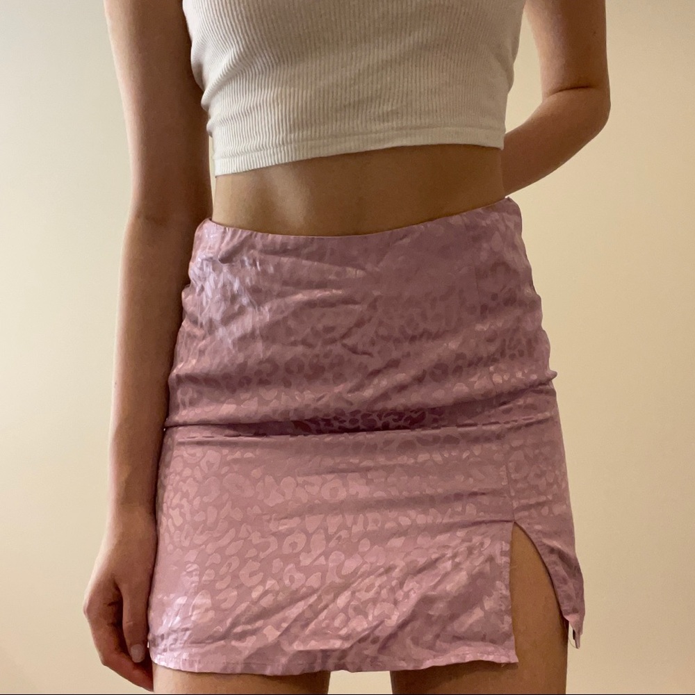 Satin lilac leopard print mini skirt